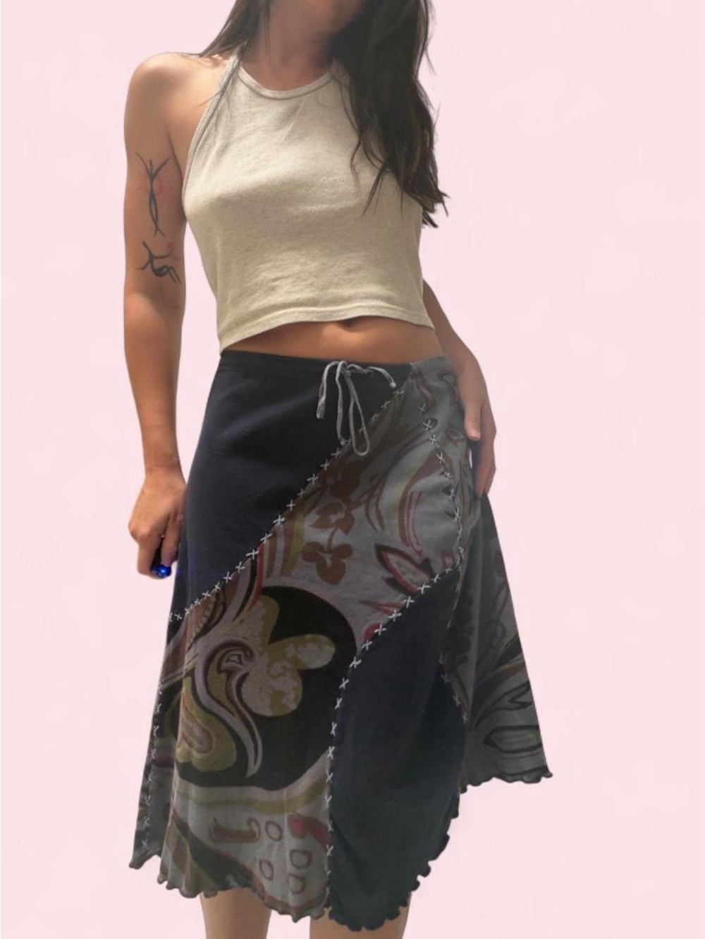 Patchwork floral midi skirt